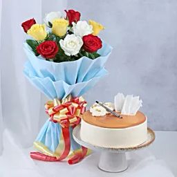 Fathers Day Mixed Rose Bouquet and Butterscotch Cake-image-75