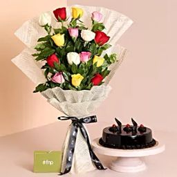 Colours Of Spring Roses Bouquet Truffle Cake-24