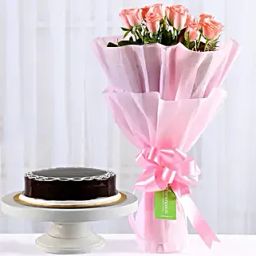 Mini Pink Roses Bouquet & Truffle Cake-image-82