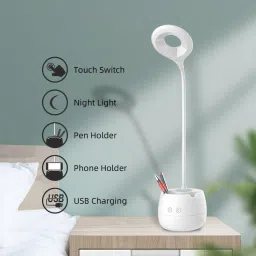 idoleshop LED Stand 360 Degree Flexible Rechargeable Advanced Pen and Mobile Holder Modern Touch Switch Desk Lamp for Decor Study Lamp image 4