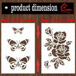 Combo Painting (Size:- 16X24 Inch), THEME-Butterflies and FlowerRose Pattern Reusable Design Ideal For Bedroom, Kids Room and Living Room Decoration Stencil-image-37