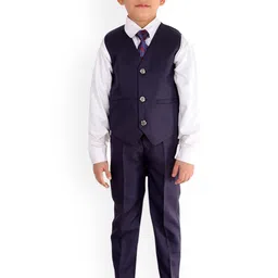 FOURFOLDS Boys Navy Blue Self Design 5-Piece Single Breasted Party Suit-image-85