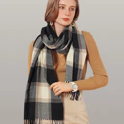 JC Collection Women Black & Beige Checked Scarf-image-55