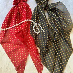 Proplady Women Set of 2 Chiffon Foil Printed Ponytail Holders-83