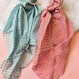 Proplady Women Set of 2 Chiffon Foil Printed Embellished Ponytail Holders-86