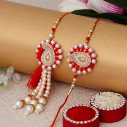 Bhaiya Bhabhi Rakhi Assorted, Zardosi, Pearl Chawal Roli Pack, Rakhi, Greeting Card Set-image-5