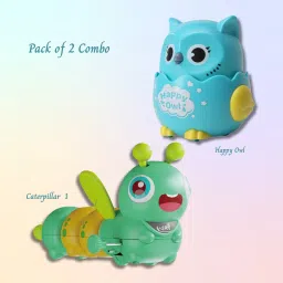 Combo of Caterpillar Wind up Key Operated & Owl Push Back Toy for Kids Rattle-image-15