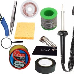 SOLDERING IRON 60W (BLACK) | SOLDERING PASTE FLUX | SOLDER WIRE | SOLDERING IRON STAND | SPONGE | HARDWARE TAPE | DESOLDERING WICK | TWEEZER | MAGNIFYING GLASS | WIRE CUTTER | 60 W Simple-image-0