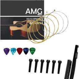 Acoustic Guitar Stainless Steal String Set with Saddle Set & Picks for Acoustic Guitar Guitar String-10