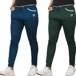 Pack of 2 Men Solid Green, Light Blue Track Pants-picture-12