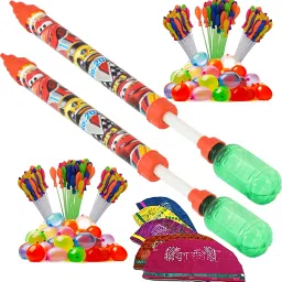(2 Pichkari+ 6 Magic Balloon+ 10 Holi Cap)for Kids Holi Summer Pool Party Fun Water Gun-image-40