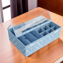 Kuber Industries Blue 6 Pcs Printed Reusable Drawer Organisers With Transparent Lid-33