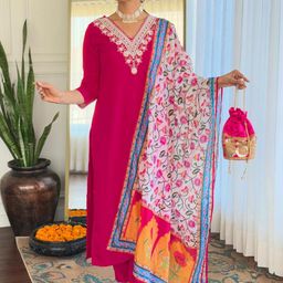 CaniBani Pink Viscose Rayon Kurta Sets-24