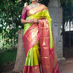 VILLE FASHION Woven Design Zari Silk Kanjeevaram Saree With Unstitched Blouse Piece-image-50