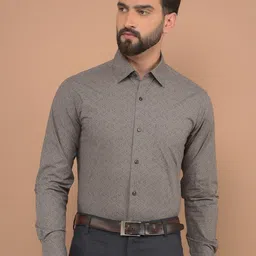 Canary London Men Smart Spread Collar Geometric Printed Satin Slim Fit Formal Shirt-image-34