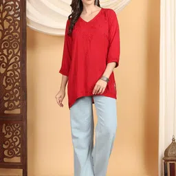 Poshak Chikan Studio Ethnic Motifs Embroidered Chikankari Modal Chikankari Kurti-image-91