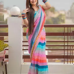 Moda Rapido Colourblocked Embellished Sequinned Pure Georgette Saree-16