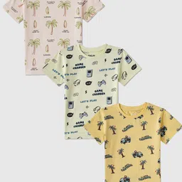 R&B Boys Pack of 3 Conversational Printed Round Neck Cotton T-shirts-image-87
