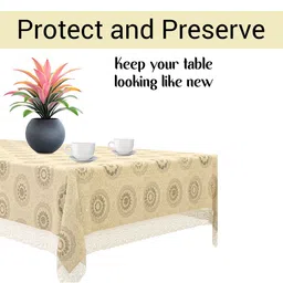 Kuber Industries Cream-Coloured & Grey Printed 4-Seater Table Cover image 2