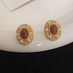 SZN Artificial Stones Studded Circular Shaped Korean Studs-28