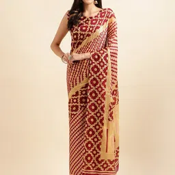 DIVASTRI Woven Design Pure Silk Designer Leheriya Saree-image-61
