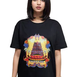 MAATIR DESIGNS Kerala Boat House Print Drop-Shoulder Sleeves Cotton T-shirt-image-92