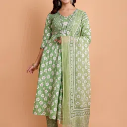 Pahiya Women Floral Printed Regular Pure Cotton Kurta with Trousers & With Dupatta-picture-18