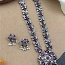 NAMAN ARTS Silver-Plated Stone Studded & Beaded Oxidised Jewellery Set-19