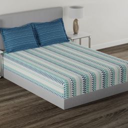 MYTRIDENT Blue & Green Geometric 144 TC Queen Bedsheet with 2 Pillow Covers-image-74