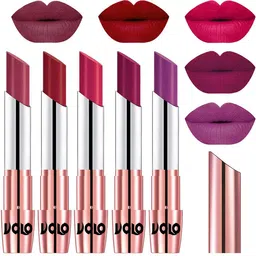 VOLO Set Of 5 Creme Matte Lipstick 3.5g Each -Rose Pink-Red -Passion Pink- Magenta- Purple-image-90
