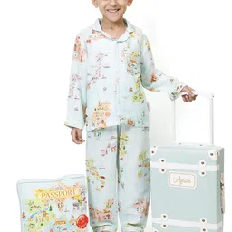 Snuggly Spaces Unisex Kids Graphics Printed Night Suit-16