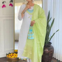 KALINI Women Ethnic Motifs Embroidered Straight Kurta with Trousers & Dupatta-picture-27