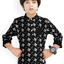 MADE IN THE SHADE Boys Geometric Printed Band Collar Pure Cotton Kurta-42