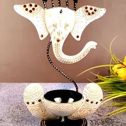 apka mart White & Black Lord Ganesha Shaped Metal Candle Holder-image-41