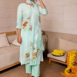 KALINI Floral Printed Straight Kurta with Trousers & Dupatta-image-42