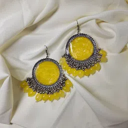 HOPMEE Silver-Plated Artificial Stone Studded & Beaded Contemporary Drop Earrings-1