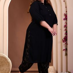 PrettyPlus by Desinoor.com Plus Size Shirt Collar Pathani Kurta With Harem Pant image 3