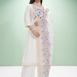 Vishudh Women Ethnic Motifs Yoke Design Regular Thread Work Kurta with Palazzos & With Dupatta-17