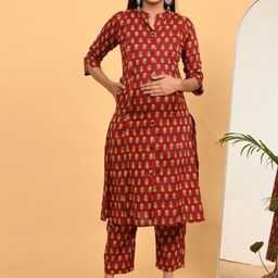 GOLDSTROMS Women Ethnic Motifs Printed Pure Cotton Kurta with Trouser-image-82