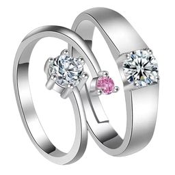 Zoey Unisex Set Of 2 Rhodium-Plated Cubic Zirconia-Studded Adjustable Couple Rings image 2