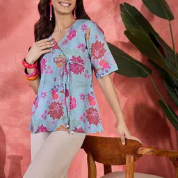 Sangria Women Floral Printed V-Neck Tie-Ups Top-picture-18