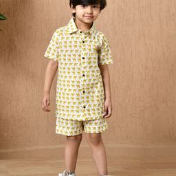MoMaa Boys Printed Short Sleeves Pure Cotton Shirt With Shorts-18
