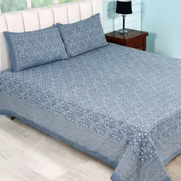 Soumya Grey & White Ethnic Motifs 260 TC Queen Bedsheet with 2 Pillow Covers-8