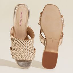 Peach Flores Textured Leather Block Pumps image 4