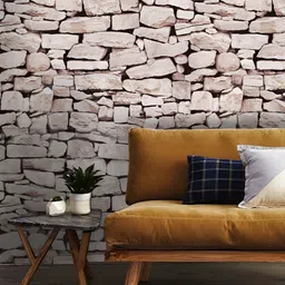 INDIAN ROYALS Cream-Colored Printed Stone Bricks Design Waterproof Wall Sticker-image-32