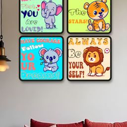 Livin'luxe Blue & Green 4 Pieces Motivational Animal Quote Printed Wall Arts-picture-30