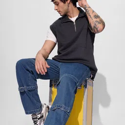 The Souled Store Men Baggy Fit Belted Convertible Jeans-image-55