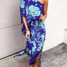 KPOP Floral Print One Shoulder A-Line Maxi Dress-image-38