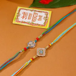 Sangria Set Of 2 Artificial Stones Studded Thread Rakhis With Roli Chawal Chandan & Mishri-17
