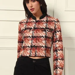 BAESD Women Floral Lightweight Crop Bomber Jacket-14